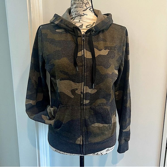 PINK Victoria's Secret Tops - Victoria’s Secret Pink Camouflage Zip-Up Hooded Sweatshirt Jacket